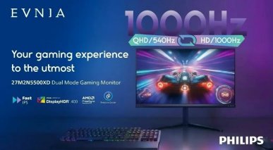 Philips prezentuje Evnia 27M2N5500XD i chwali się, że to pierwszy monitor z 1000 Hz