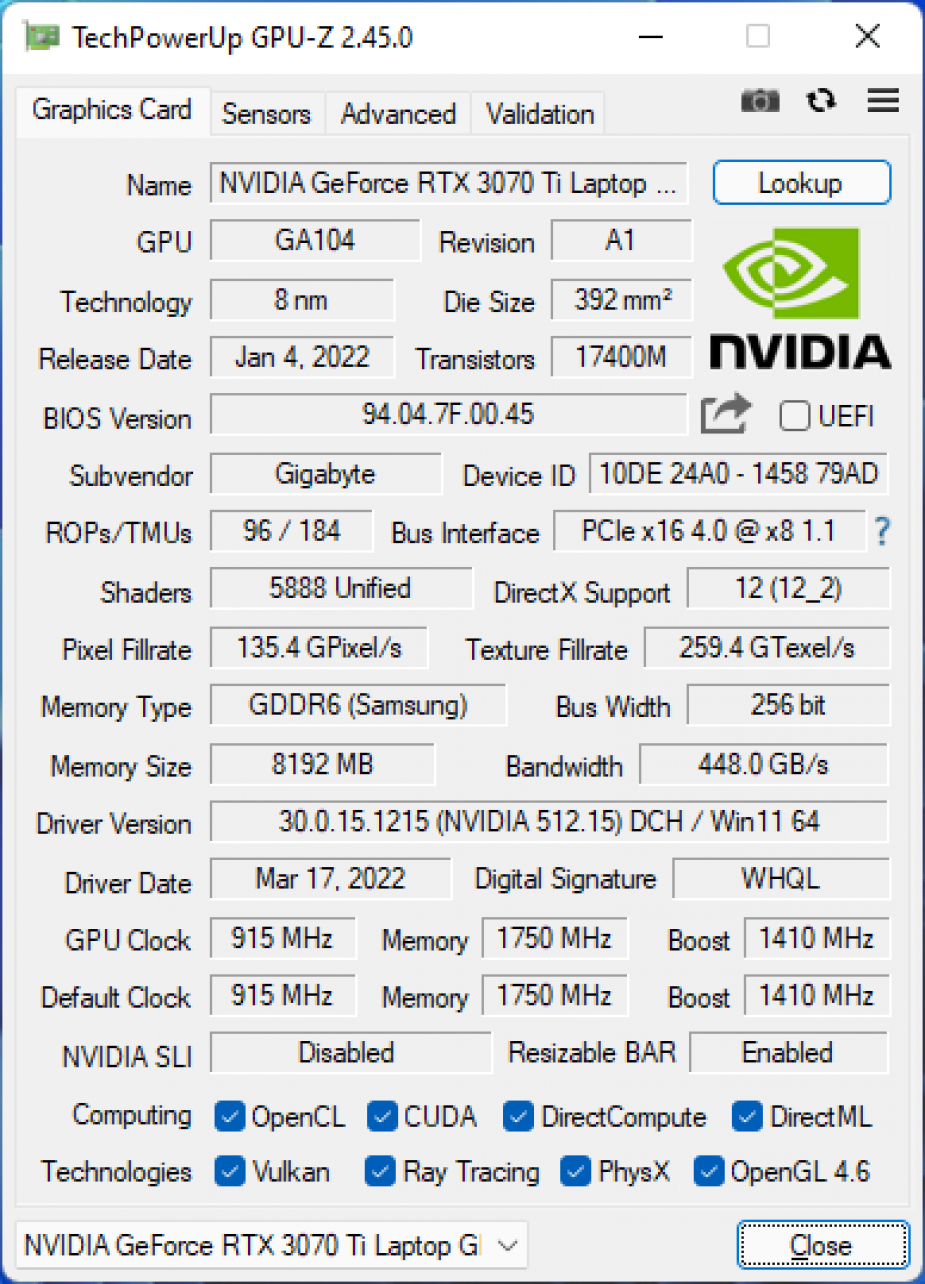 GeForce RTX 3070 Ti - GPU-Z