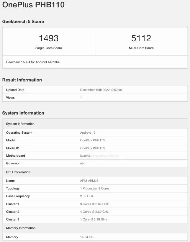 OnePlus 11 5G w Geekbench