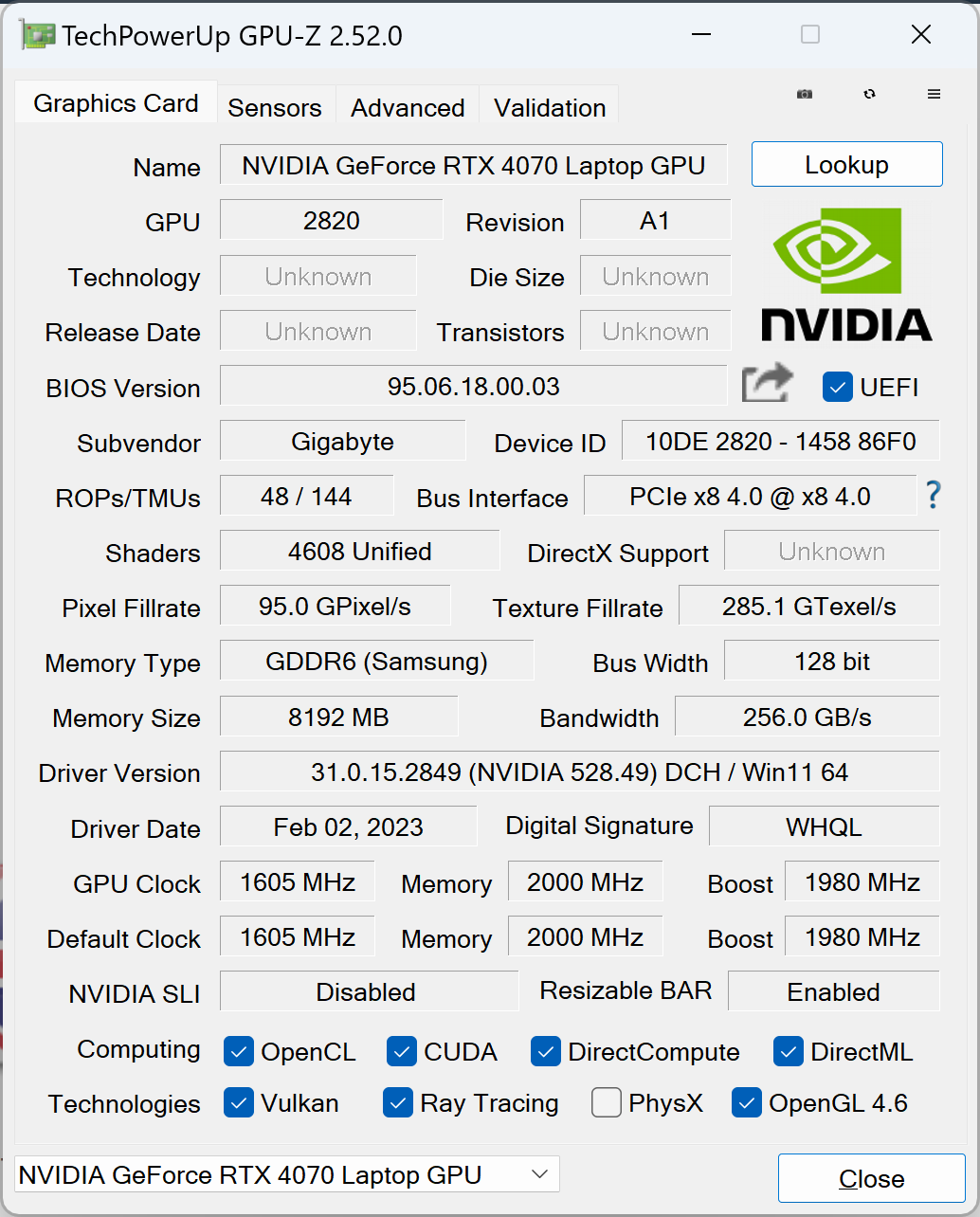 GPU-Z: GeForce RTX 4070