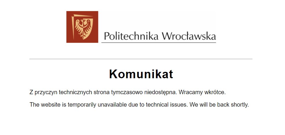 Komunikat na stronie Politechniki Wrocławskiej
