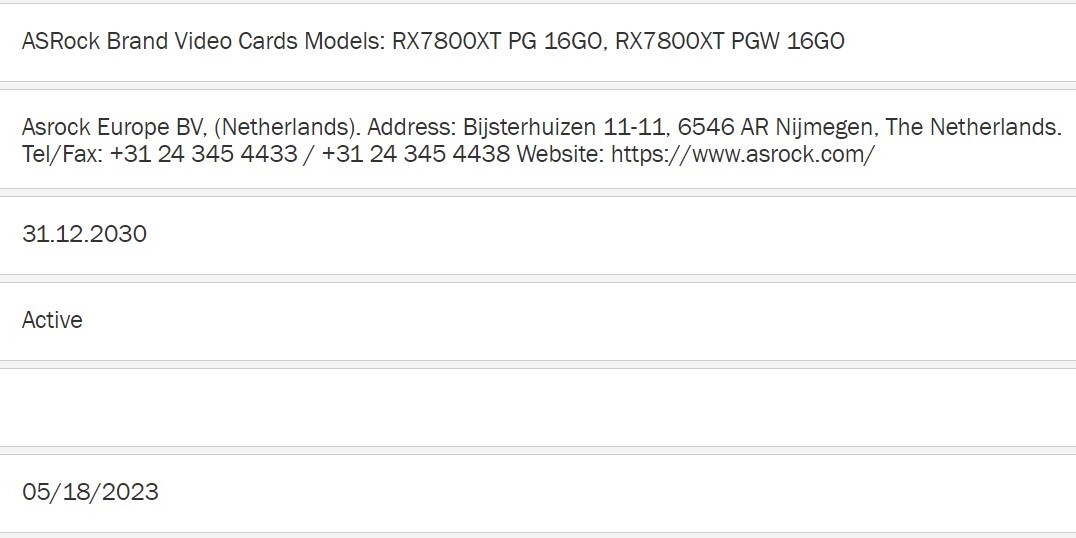ASRock Radeon RX 7800 XT 16 GB w EEC