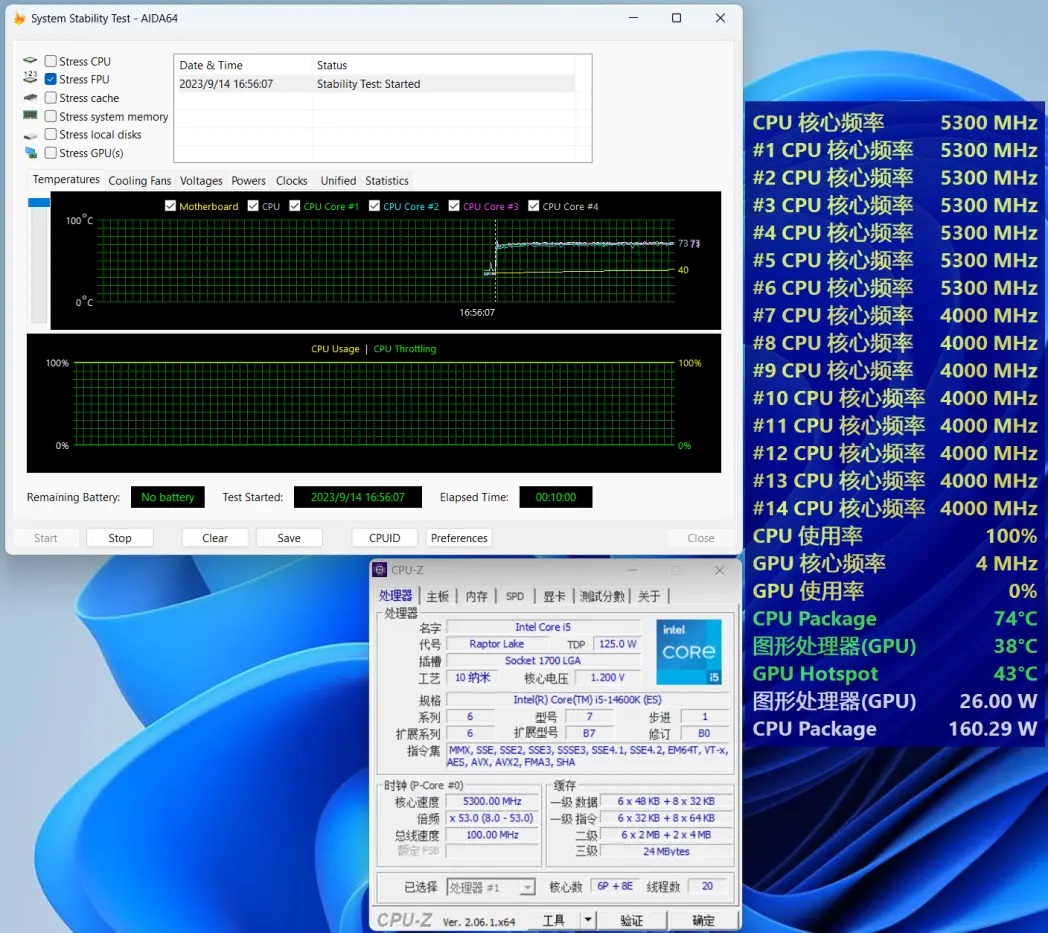 Intel Core i5-14600K - zegary i pobór mocy pod obciążeniem