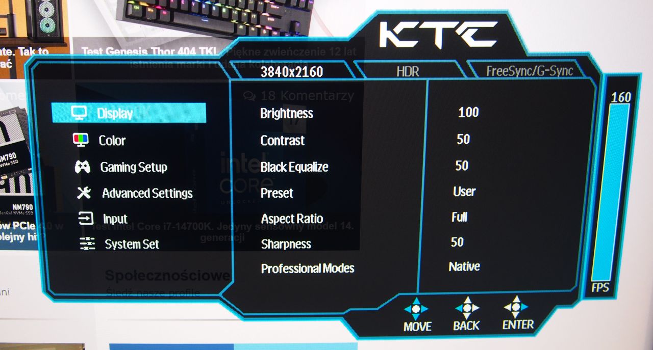  KTC M27P20 Pro - menu ekranowe (OSD)