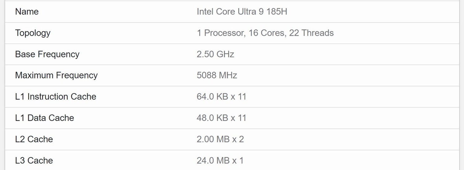 Intel Core Ultra 9 185H - specyfikacja