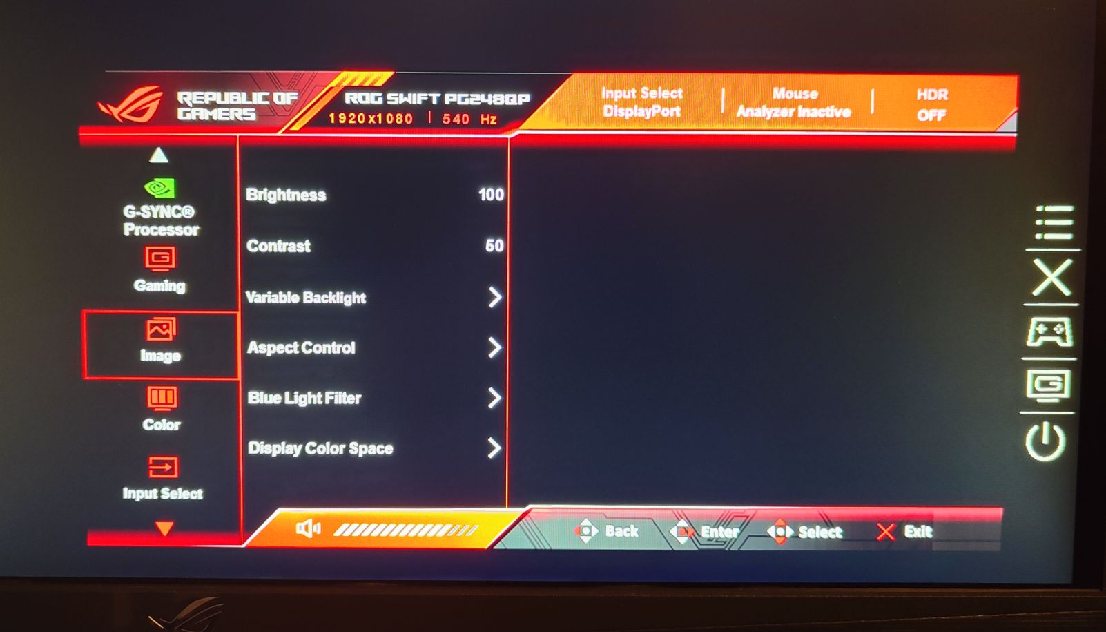 ASUS ROG Swift Pro PG248QP - menu ekranowe (OSD)
