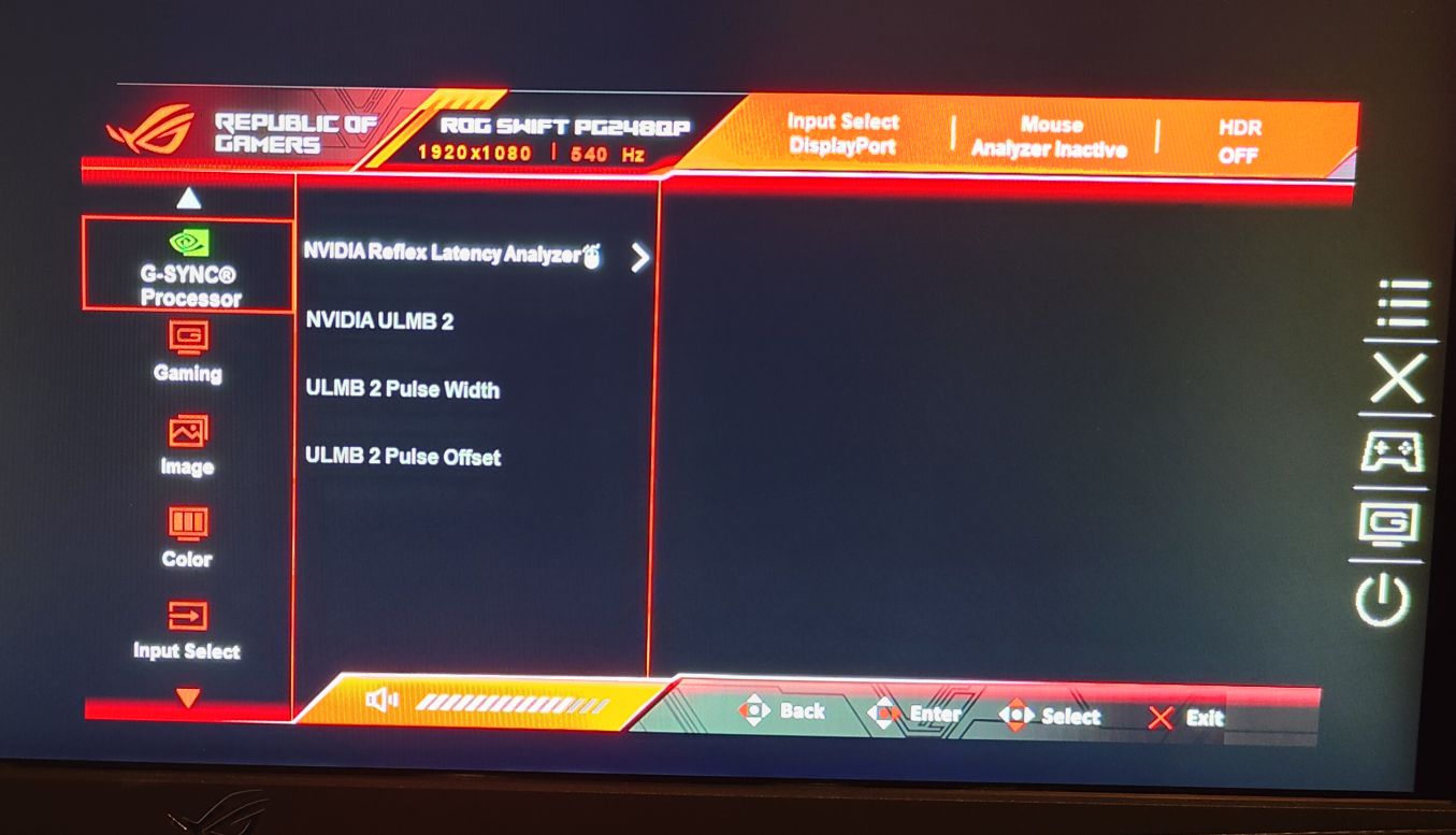 ASUS ROG Swift Pro PG248QP - menu ekranowe (OSD)