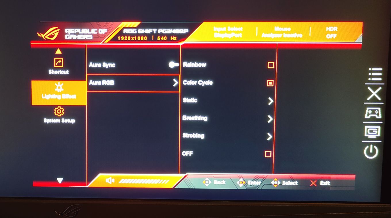 ASUS ROG Swift Pro PG248QP - menu ekranowe (OSD)