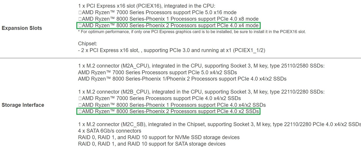 Phoenix 2 - ilość obsługiwanych linii PCIe