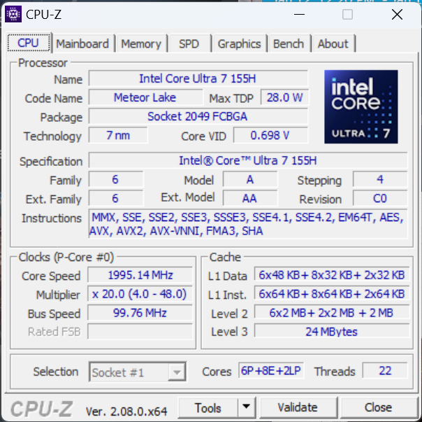 Intel Core Ultra 7 155H 