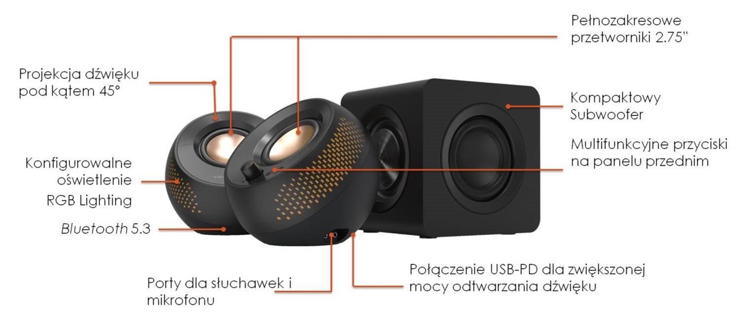 Creative Pebble X - głośniki z konfigurowalnym oświetleniem RGB i technologią Bluetooth 5.3