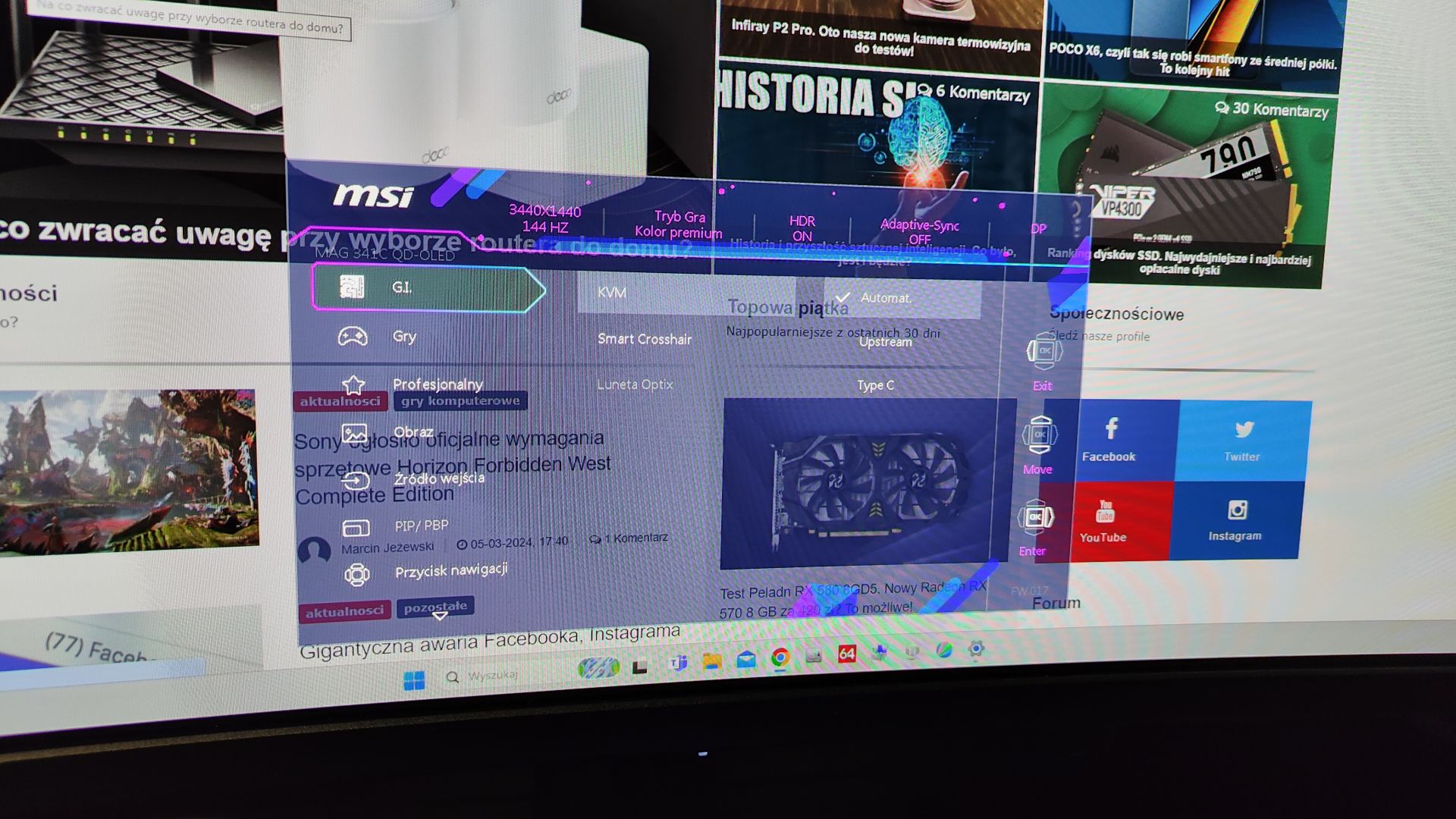 MSI MAG 341CQP QD-OLED - menu ekranowe OSD