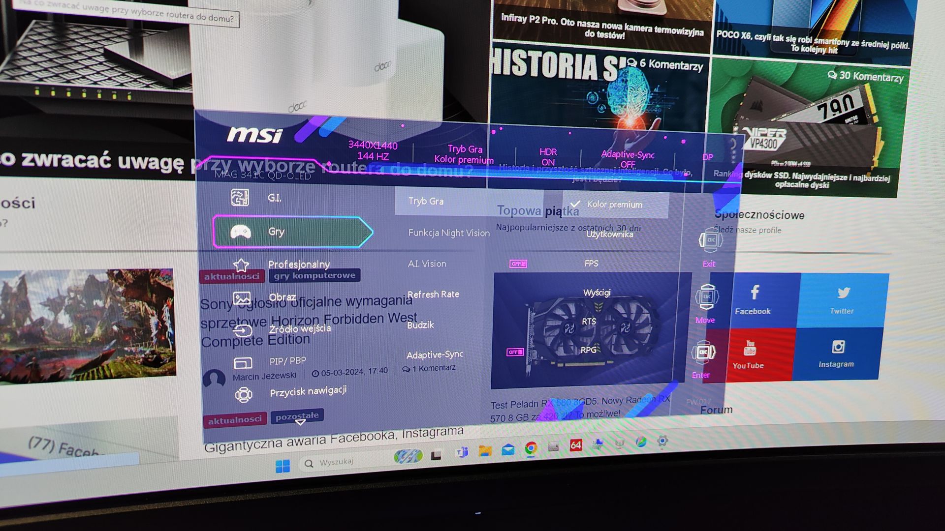 MSI MAG 341CQP QD-OLED - menu ekranowe OSD
