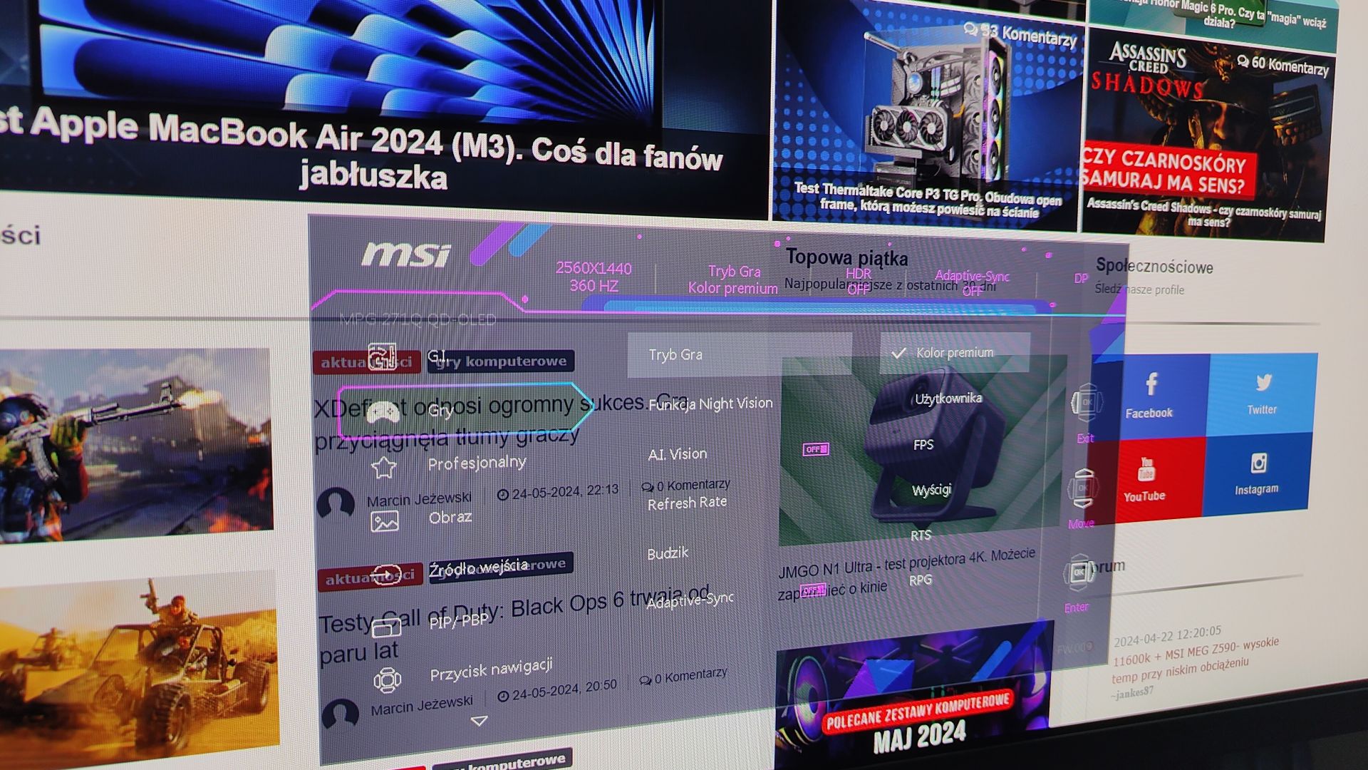 MSI MPG 271QRX QD-OLED - menu ekranowe (OSD) 