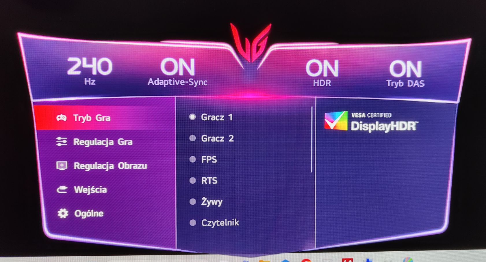 LG UltraGear 27GS95QE-B - menu ekranowe (OSD)
