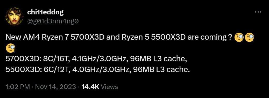 Przecieki dotyczące specyfikacji Ryzen 7 5700X3D i Ryzen 5 5500X3D