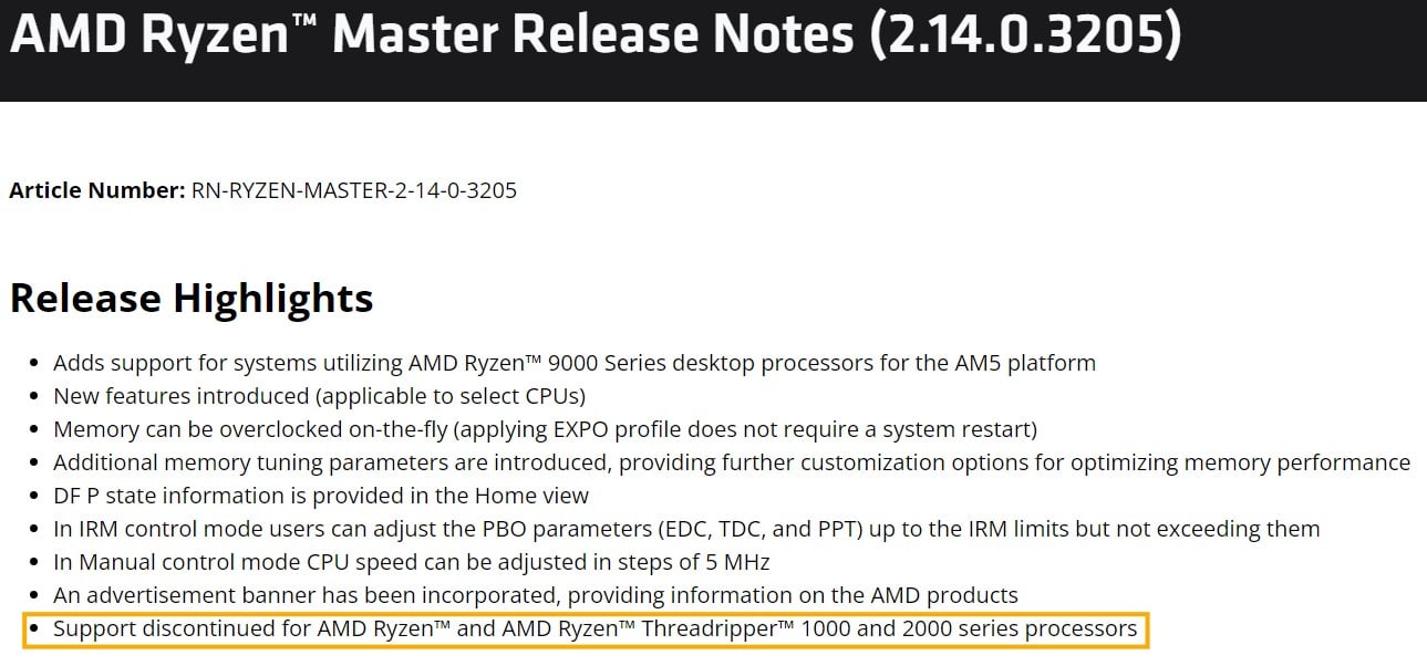 Informacje o wydaniu Ryzen Master