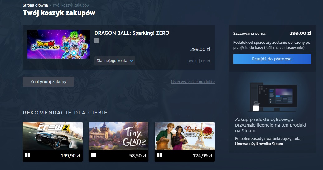 Steam informuje użytkowników, że kupują oni licencję na grę