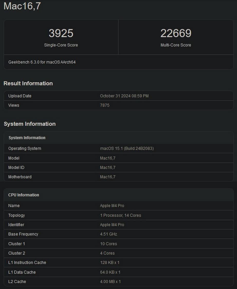 Apple M4 geekbench