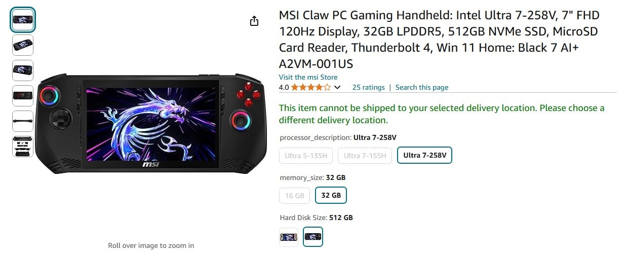 MSI Claw 7 AI+ Amazon