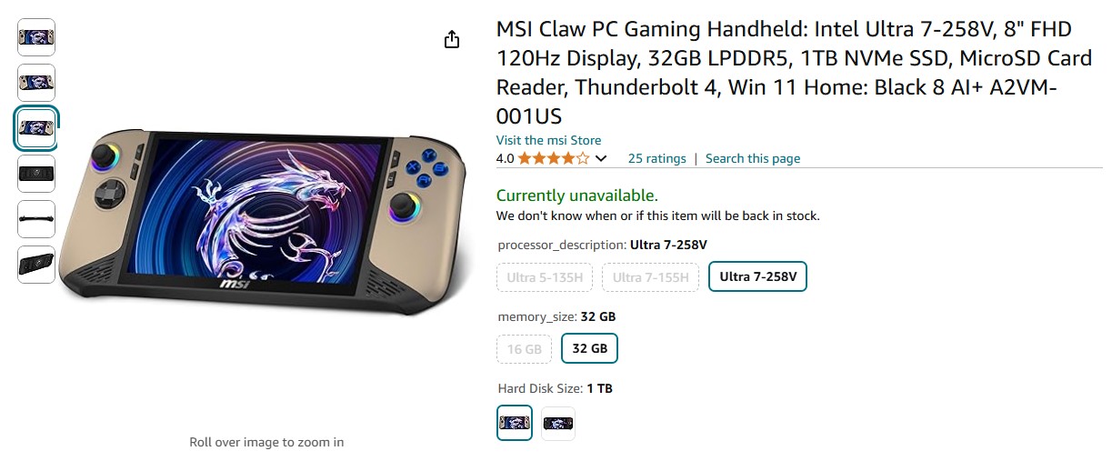 MSI Claw 8 AI+ Amazon