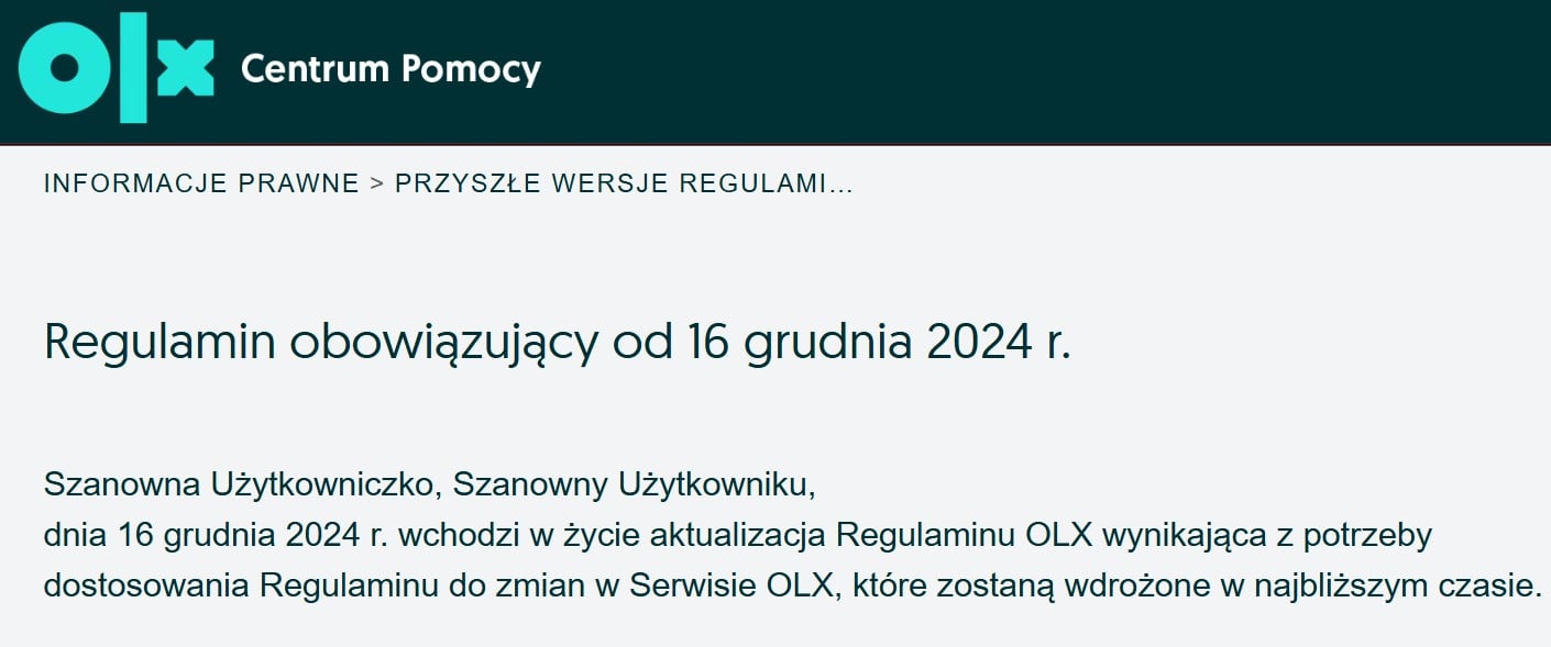 Zmiana regulaminu OLX