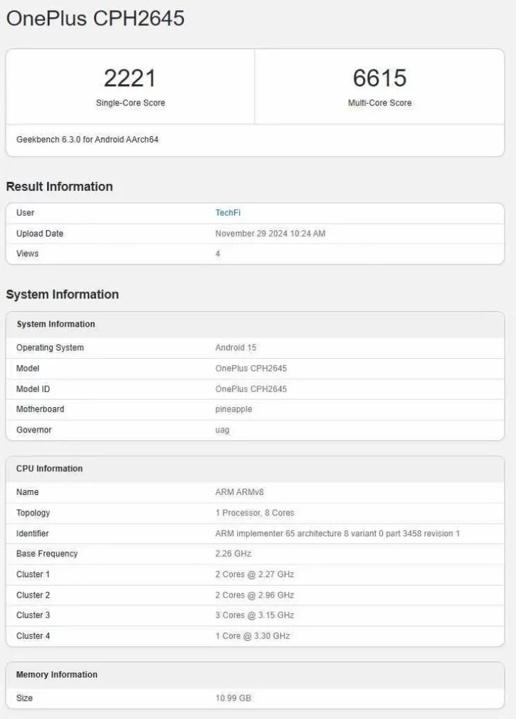 OnePlus 13R Geekbench