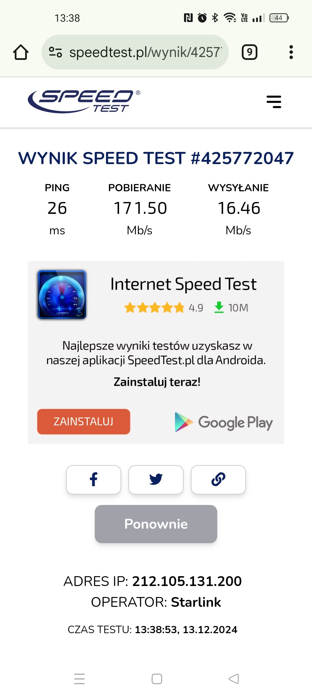 Starlink - speed test