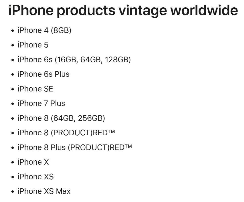 Lista iPhone vintage
