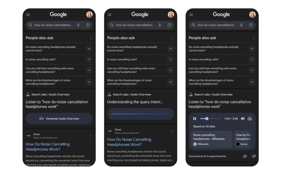 Dźwiękowe podsumowania AI w wyszukiwarce Google