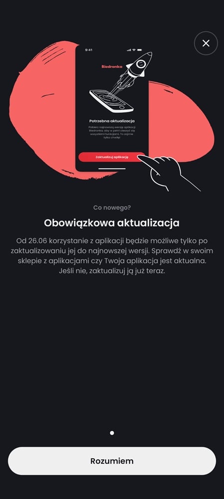 Aplikacja Biedronka - obowiązkowa aktualizacja