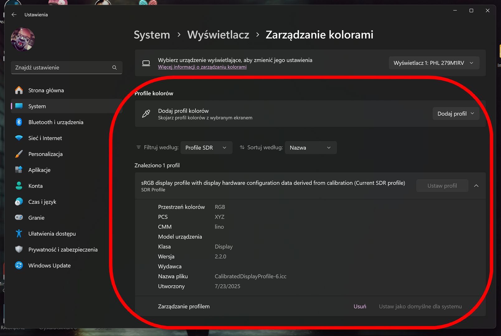 Zarządzanie kolorami wyświetlacza Windows