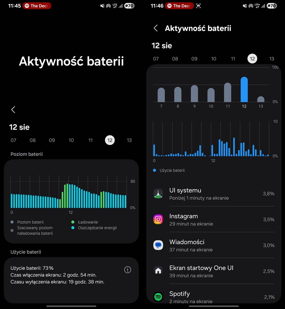 Zużycie baterii przez aplikacje w Androidzie