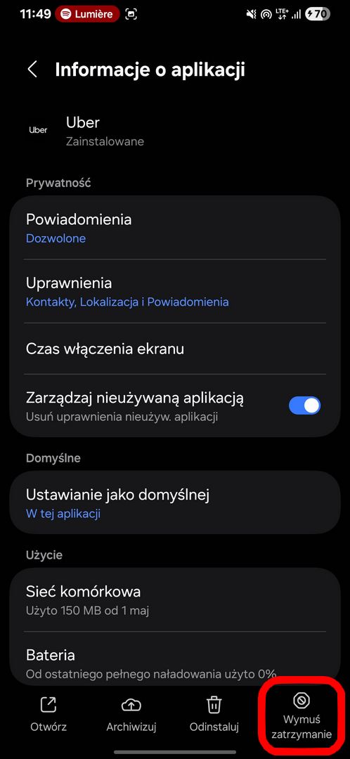 Wymuszenie zatrzymania aplikacji Android
