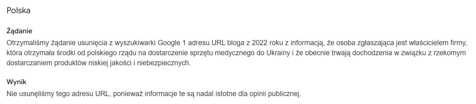 odmowa usunięcia wyników wyszukiwania