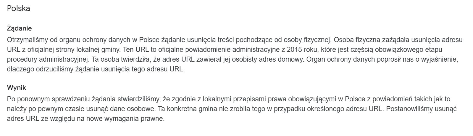 zgoda na usunięcie wyników wyszukiwania