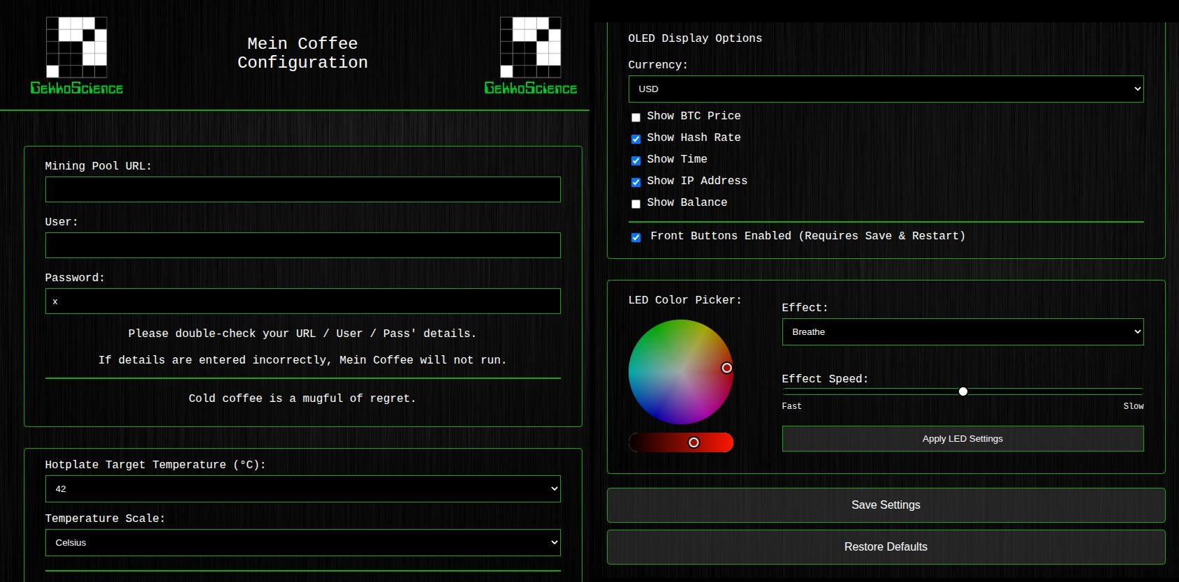 GekkoScience Mein Coffee - konfigurator webowy