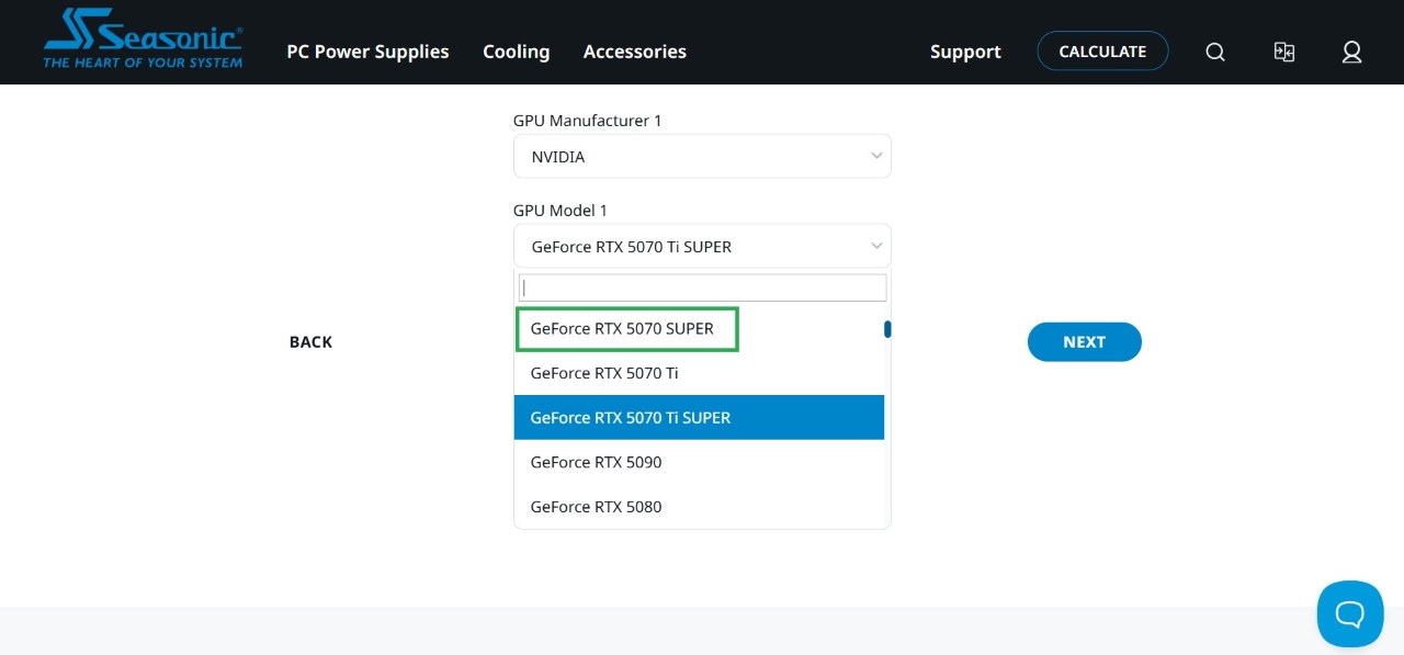 RTX 50 SUPER w kalkulatorze