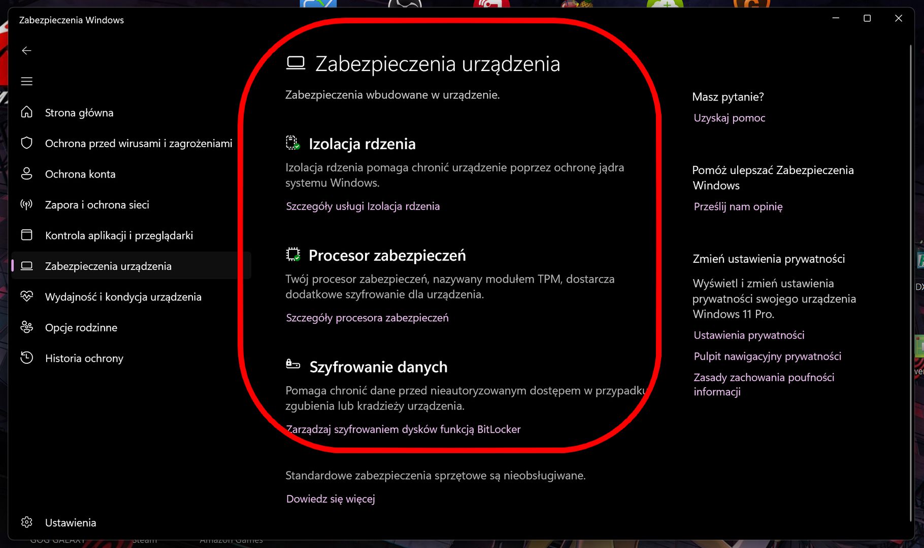 Zabezpieczenia Urządzenia W11