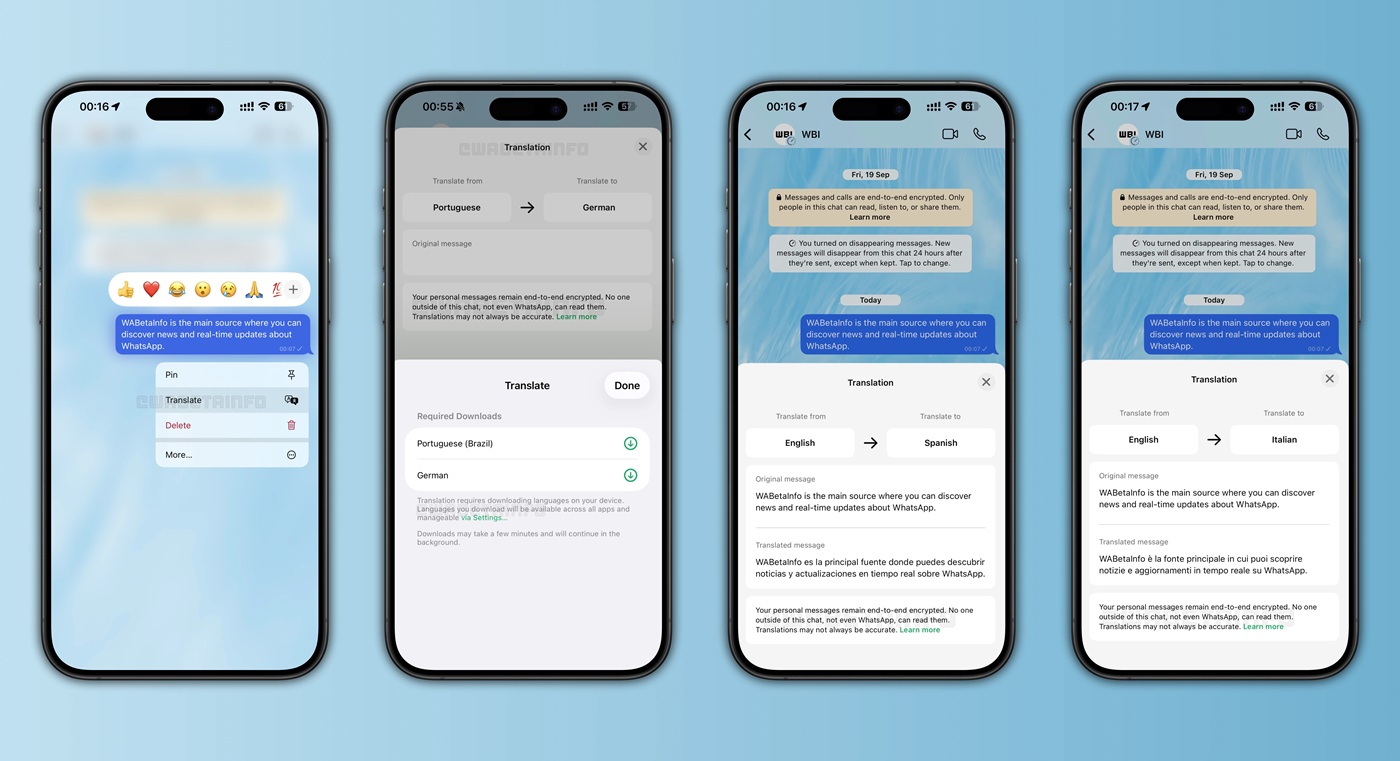 WhatsApp tłumaczenie wiadomości na iOS
