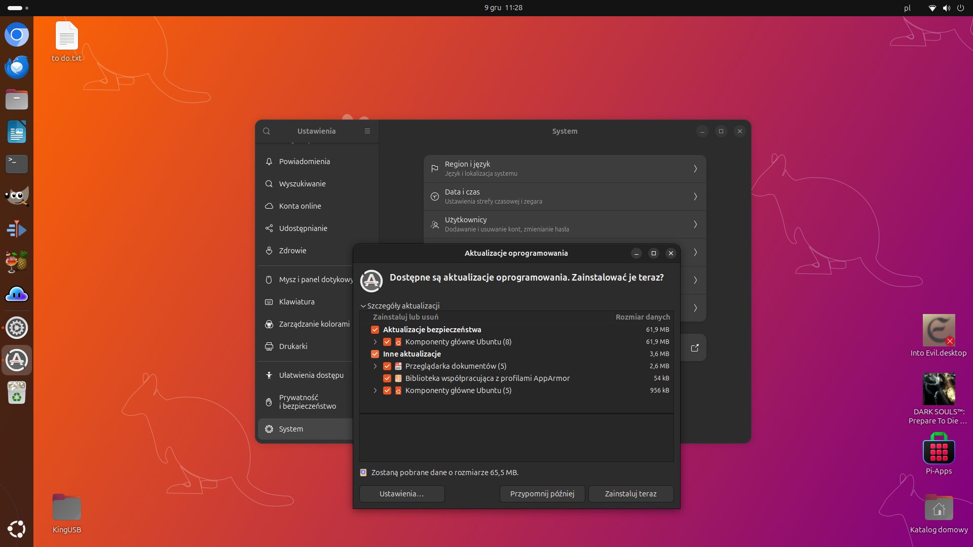 Ubuntu ustawienia i aktualizacje