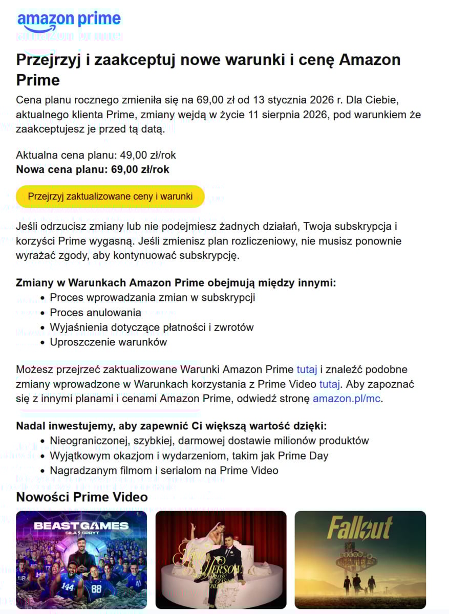 Amazon Prime podwyżka ceny