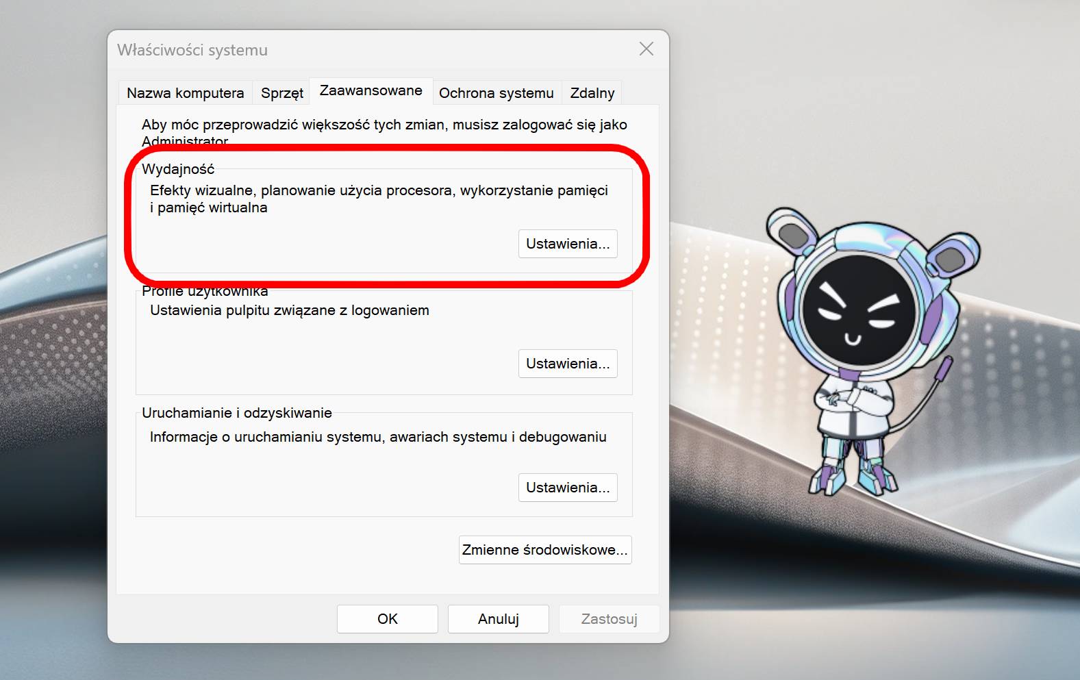 Właściwości systemu - Wydajność
