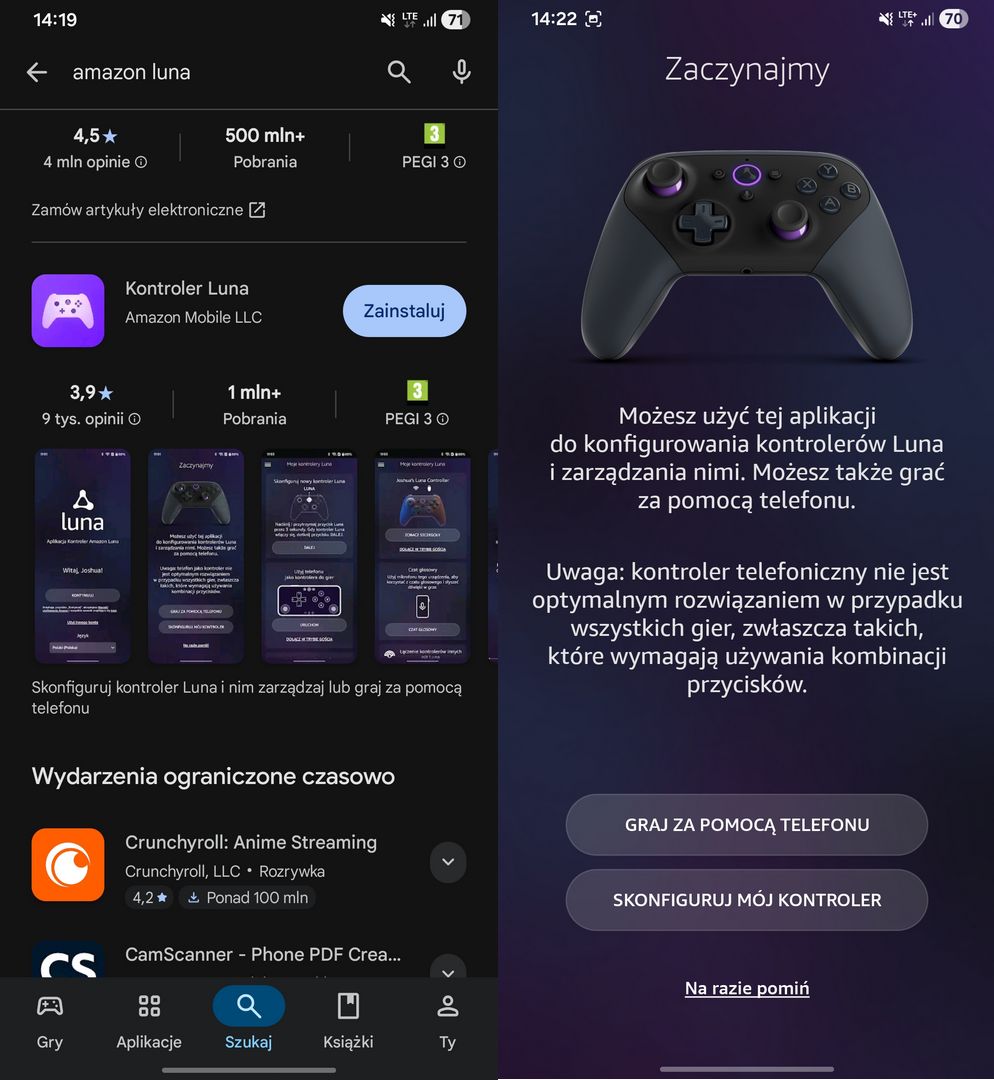 Aplikacja kontroler Luna