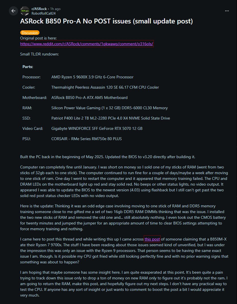 Pięć kolejnych przypadków awarii procesorów Ryzen 9000 na płytach ASRock