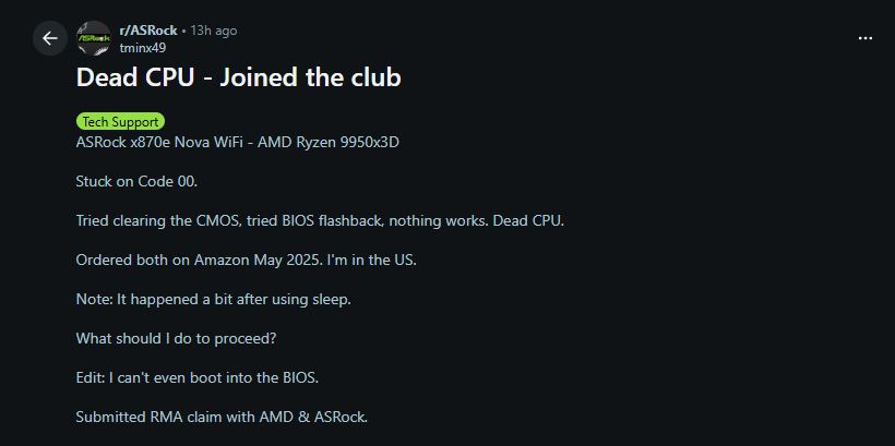 Pięć kolejnych przypadków awarii procesorów Ryzen 9000 na płytach ASRock