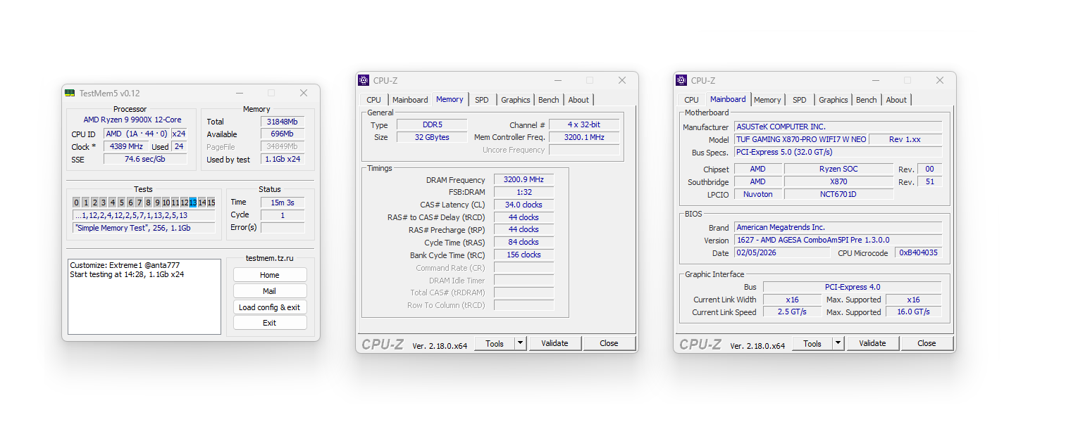 Test ASUS TUF GAMING X870-PRO WIFI7 W NEO