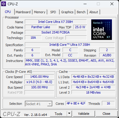Intel Core Ultra X7 358H