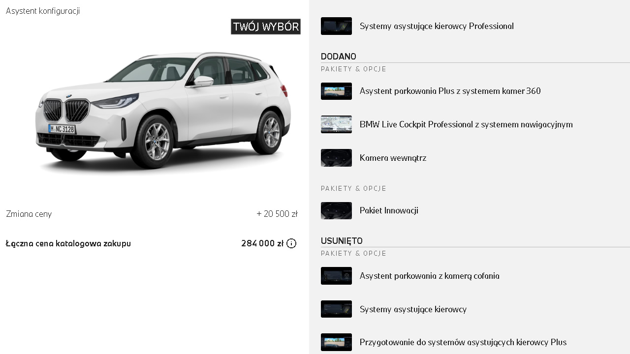 Konfigurator i asystenci kierowcy Professional w BMW X3