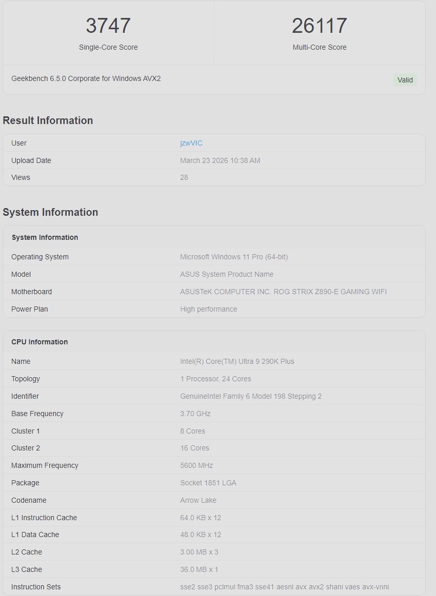 Core Ultra 9 290K Plus pojawił się w bazie Geekbench i od razu narobił sporo szumu, bo jego wyniki są wyraźnie lepsze od obecnego Core Ultra 9 285K.
